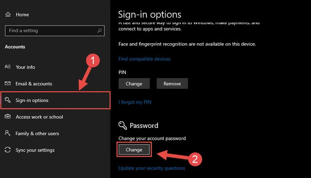 Cách đổi mật khẩu máy vi tính từ Windows Setting bước 2.2