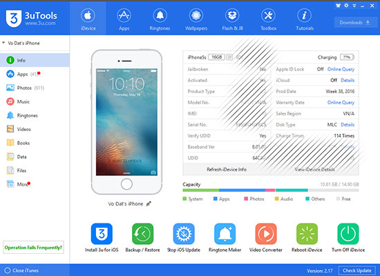 3uTools - Data copy and management tool for iPhone