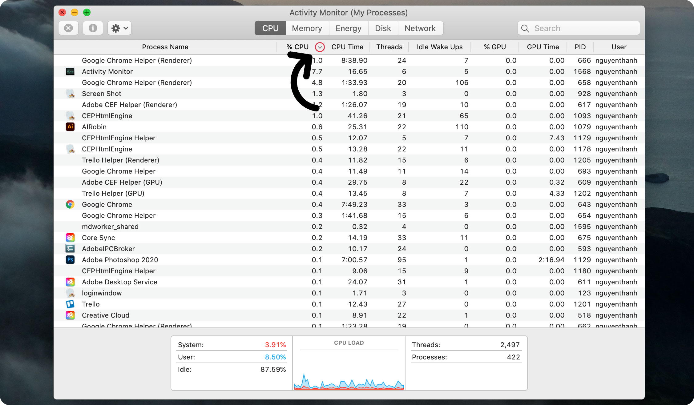 Mở Trình theo dõi hoạt động ( Activity Monitor) của Macbook