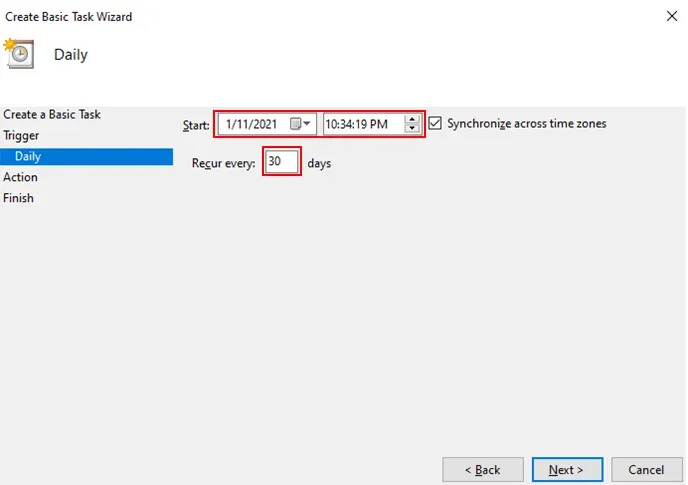 Hẹn giờ tắt máy tính PC hàng ngày bằng Windows Task Scheduler bước 2-4