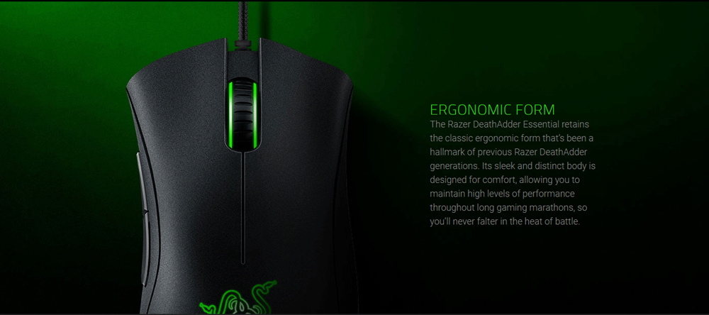 Chuột chơi game Razer DeathAdder Essential Right-Handed (RZ01-02540100-R3M1) có thiết kế công thái học