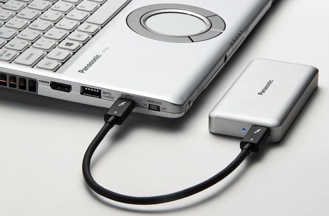 SSD Panasonic kết nối với laptop thông qua cổng Thunderbolt 3